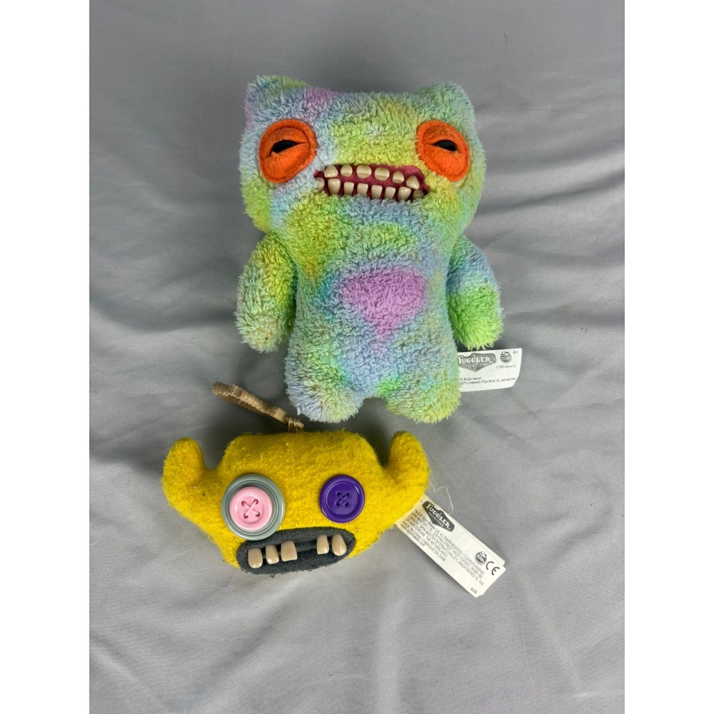 Fuggler 2-Pack Monster Plush Bundle Rainbow Tie Dye Sasquatch Yellow Clip On